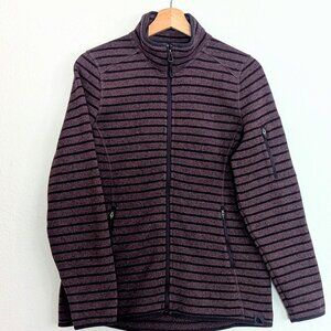 LL Bean Sweater Fleece Jacket Women Stripe Knit Full Zip Outdoor Hike Trail Sz M